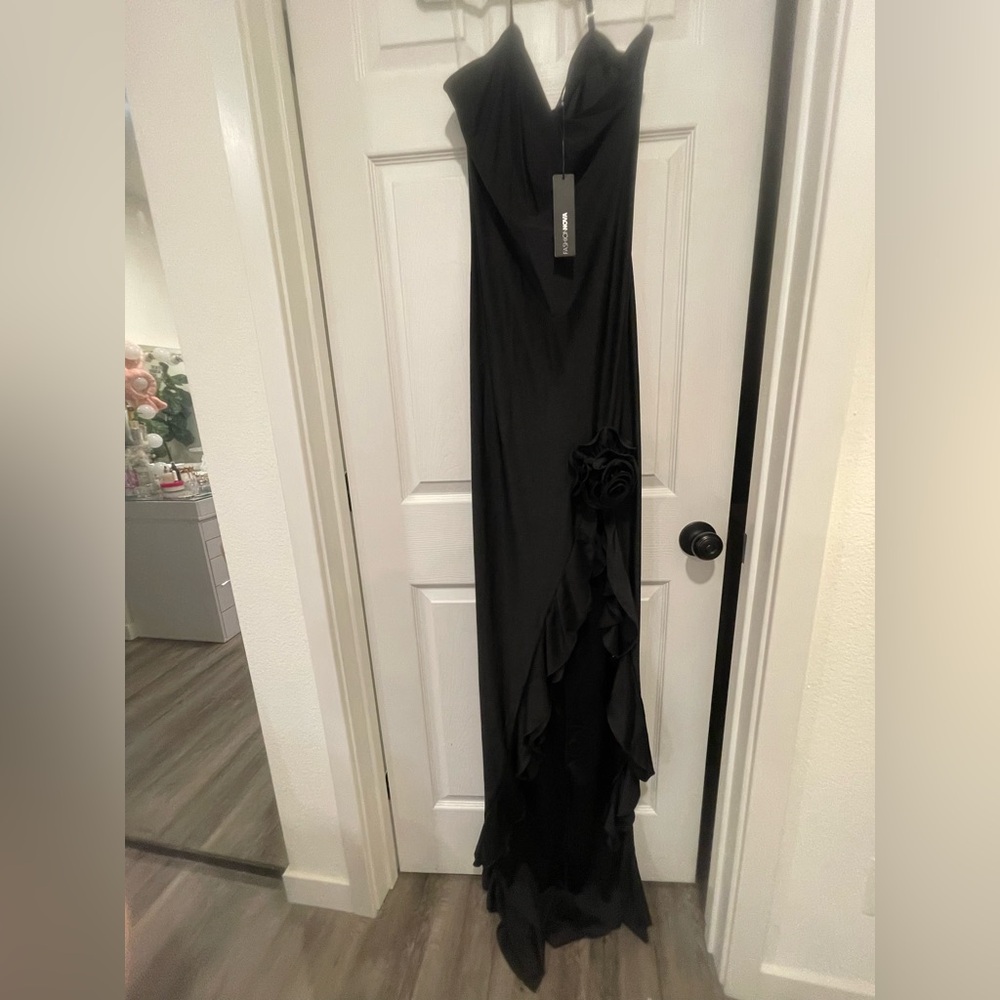 Fashion Nova Black Strapless Slit Gown
